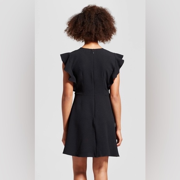 Who What Wear Fit & Flare Sleeveless with Ruffle Detail Dress, Black, Size Large - Picture 2 of 7